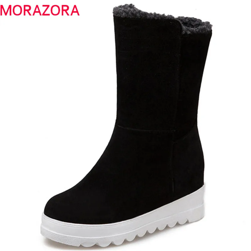Женские ботинки из флока MORAZORA зимние без шнуровки с закругленным носком на
