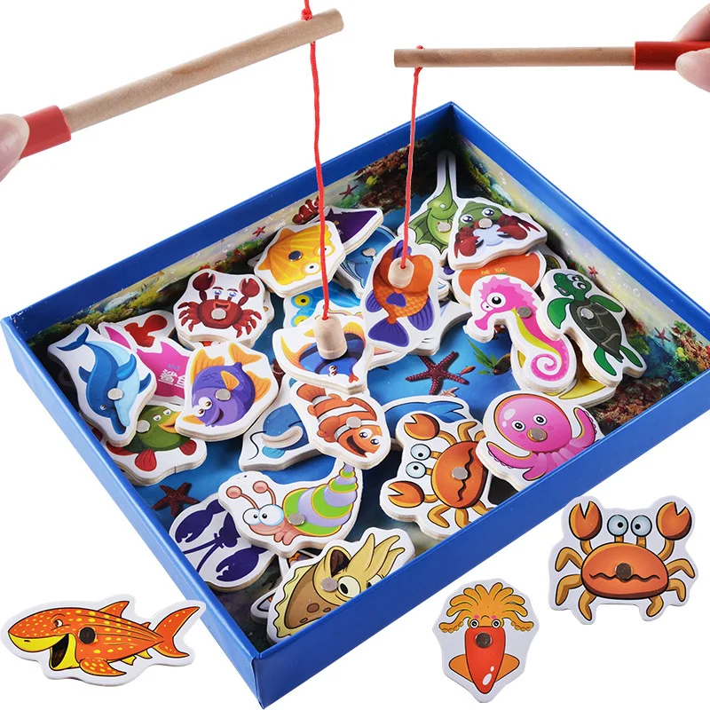 

32Pcs Baby Educational Toys Fish Wooden Magnetic Fishing Toy Set Game Educational Toy Birthday Christmas Gifts For Children