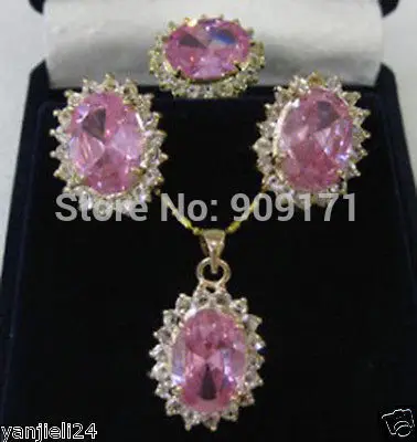 Cbuautful розовая кристаллическая серьга набор подвесных колец|earrings natural|setsset match |