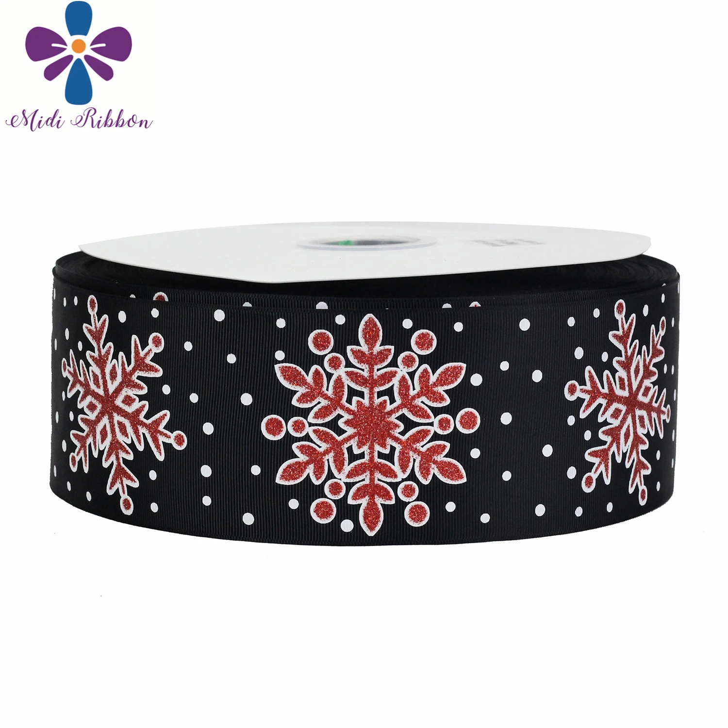 

3"75mm Shiny Red Snowflake Glitter White Dots Ink Printing Grosgrain Ribbon Solid Color DIY Christmas Decor 50yards/roll Green