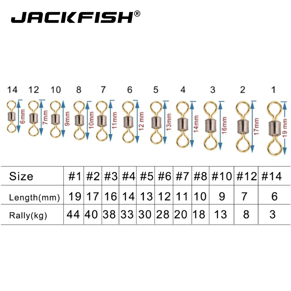JACKFISH рыболовный соединитель медный Поворотный шарнир 50 шт./лот цветной 8 слов