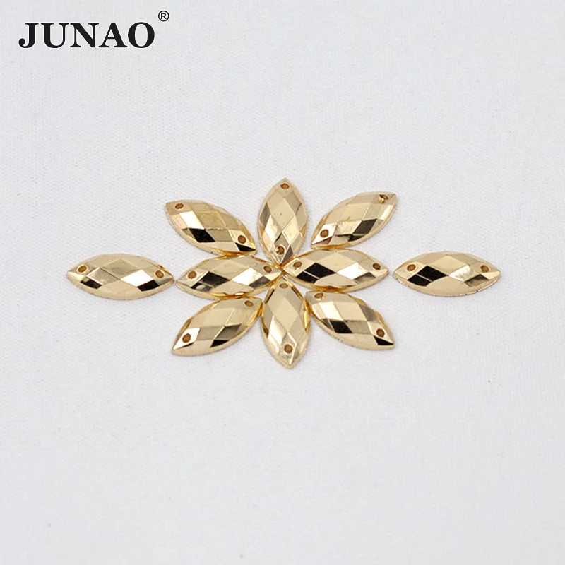 Фото JUNAO 7*15 мм шитье аппликация Золотая со стразами плоские золотые акриловые