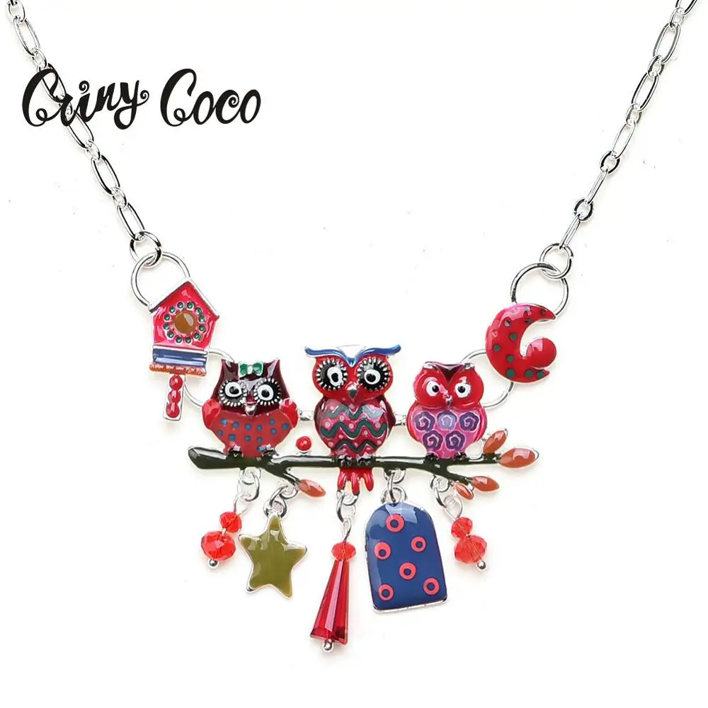 Cring Coco модное ожерелье для женщин семья Сова Птица Луна Звезда кристалл ожерелье s женский воротник колье Серебряная цепочка для девочек Горячая