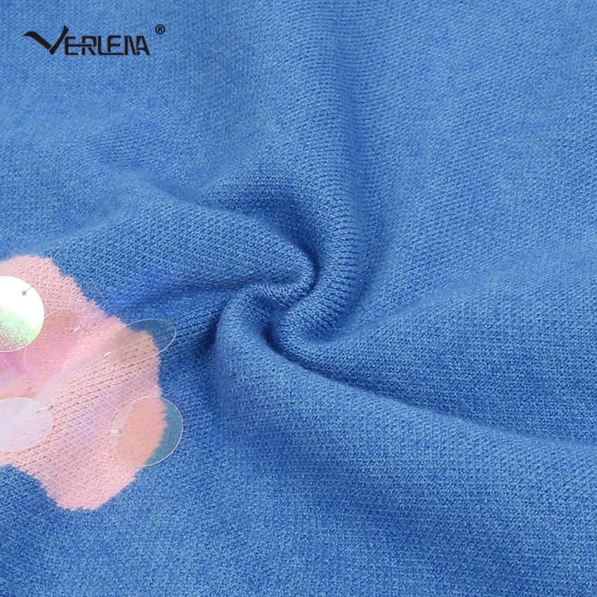 Verlena Korean Fashion Blue Jumper Colorful Shine Sequins Details Sweater Women Clothing Long Sleeve Tops Pullovers Pull Femme | Женская