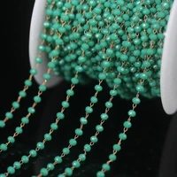 5meterlot cyan green tiny glass bead rosary chain2x3mm faceted rondelle brass wire wrapped chaindiy necklace jewelry crafts