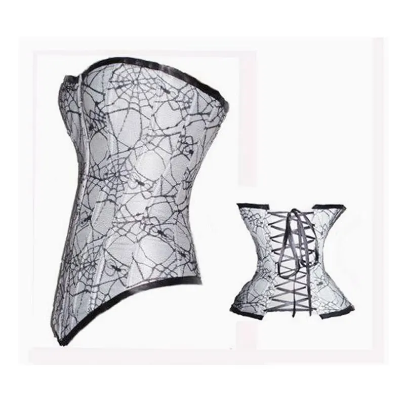 

free shipping bustier Adult Women Spider Web print Corset Women white Overbust Bustier Hot cobweb design Sexy corset w3190