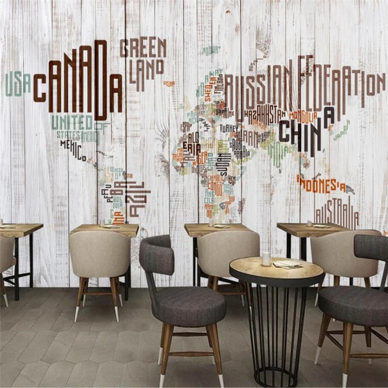 wellyu Retro Vintage English Letters World Map Wood Mural Wall Custom Large Green Wallpaper papel de parede para quarto | Обустройство