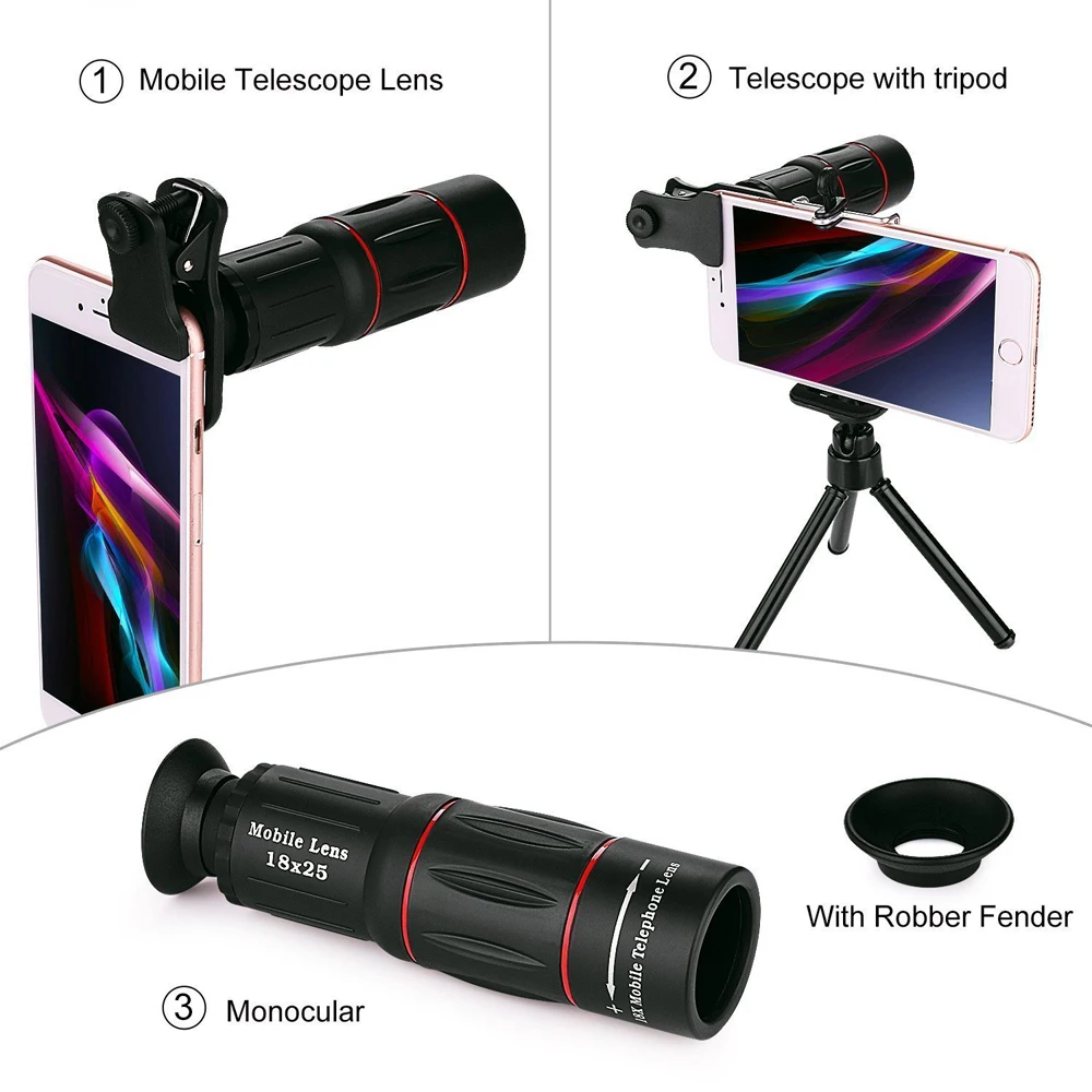 Монокулярный телеобъектив APEXEL 18x25 зум-объектив с зажимом для смартфонов iPhone andriod