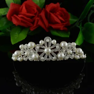 2017 New Simulated-pearl Bridal Tiara Rhinestone Crystal Hair Crown Vintage Wedding Head Accessories jewelry forehead headband | Украшения