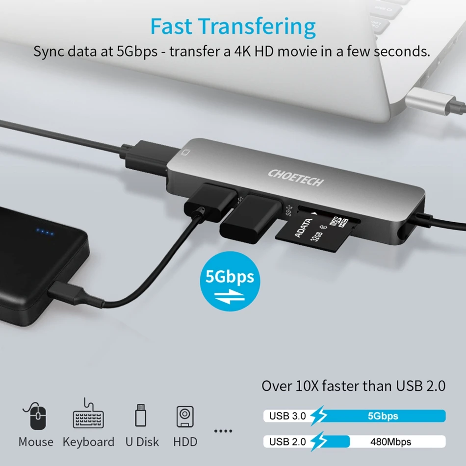 CHOETECH USB C концентратор многопортовый конвертер с 4 K HDMI 30 Гц видео выход 2 3 0 порты и