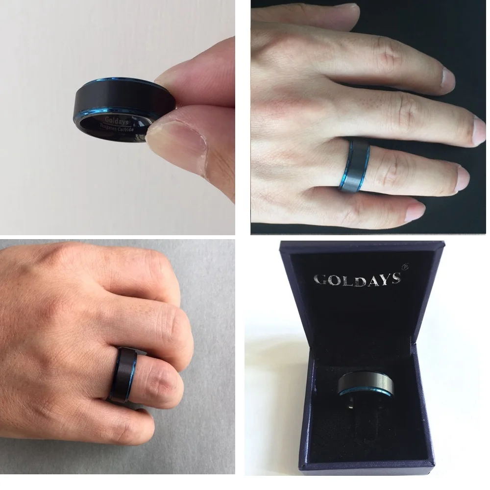 8 мм черный Вольфрам карбида обручальное кольцо с синий шагнул Край Матовый