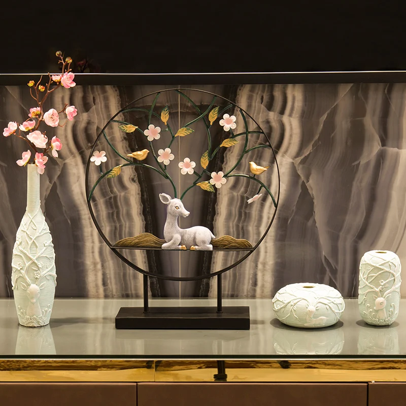 

Chinese style Creative resin metal deer statue home decor crafts room decoration objects office study resin animal ornaments