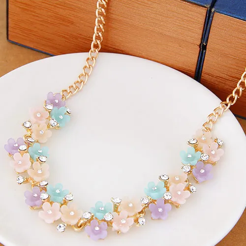 Ожерелье с подвеской из сплава цепочкой и кристаллами 3 вида цветов|fashion statement