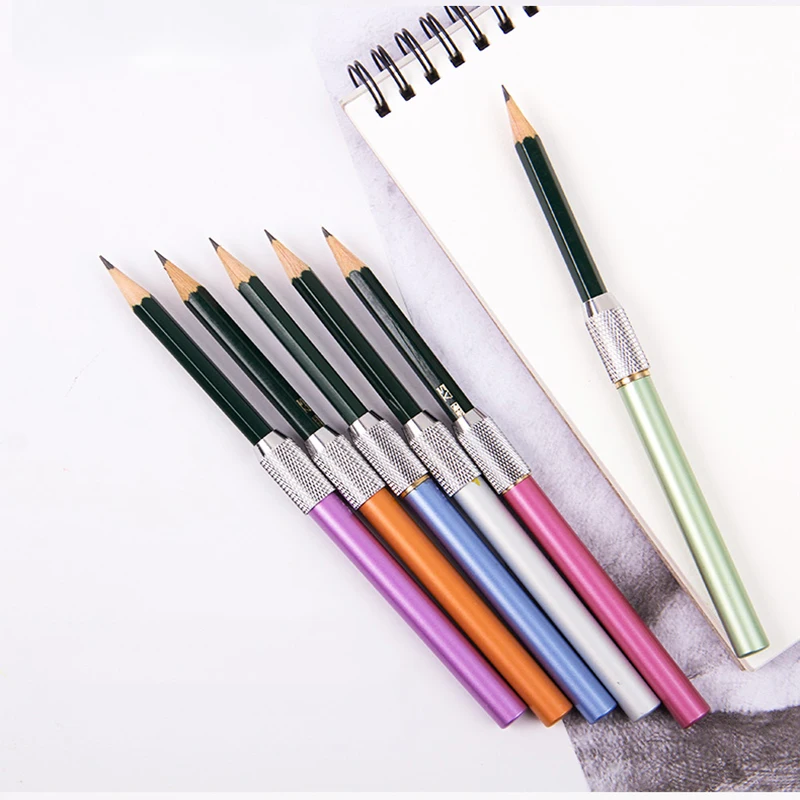 2pcs/set Portable Metal Solid Color Pencil Extenders Kawaii Stationery Multifunction Adjustable Extender Holder Supplies | Канцтовары