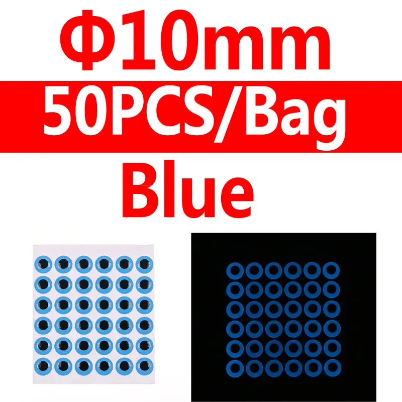 10mm blue 50pcs Wifreo 50 шт./лот 3D светящиеся рыбьи глаза имитация мухобойка морские рыболовные Джиги ночная рыбалка приманка аксессуары оранжевый зеленый - Цвет: 10mm blue 50pcs