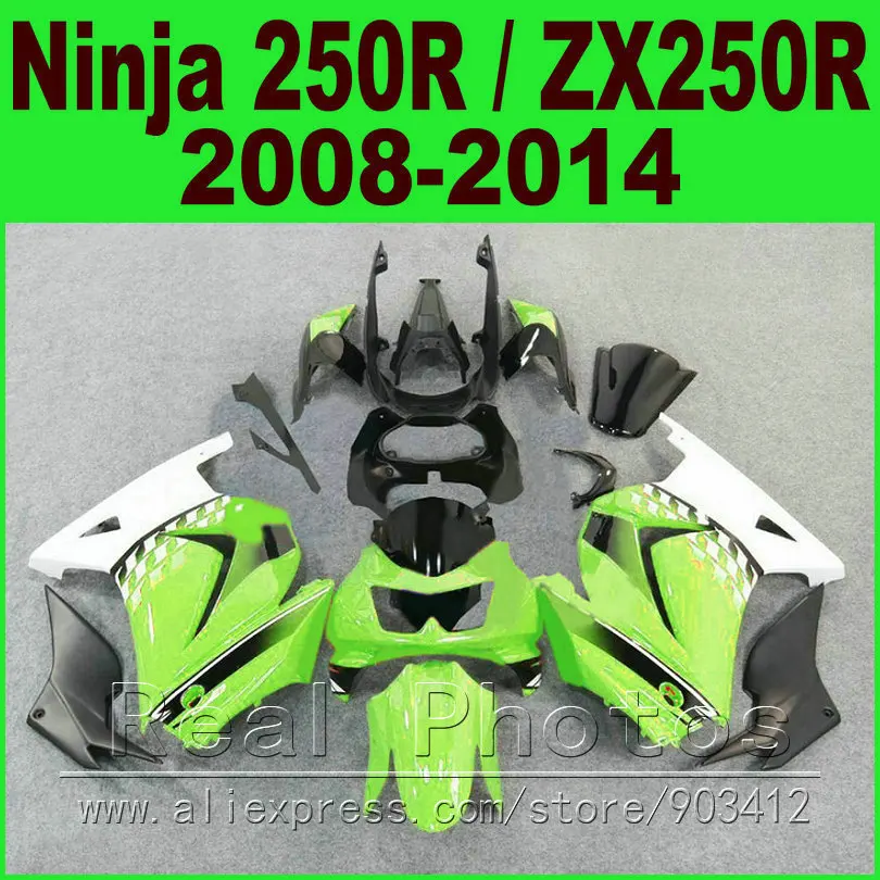 OEM Цвет Kawasaki Ninja 250r зеленый белый обтекатель EX250 год 2008 2009 2010 2011 2012 2013 2014 ZX 250