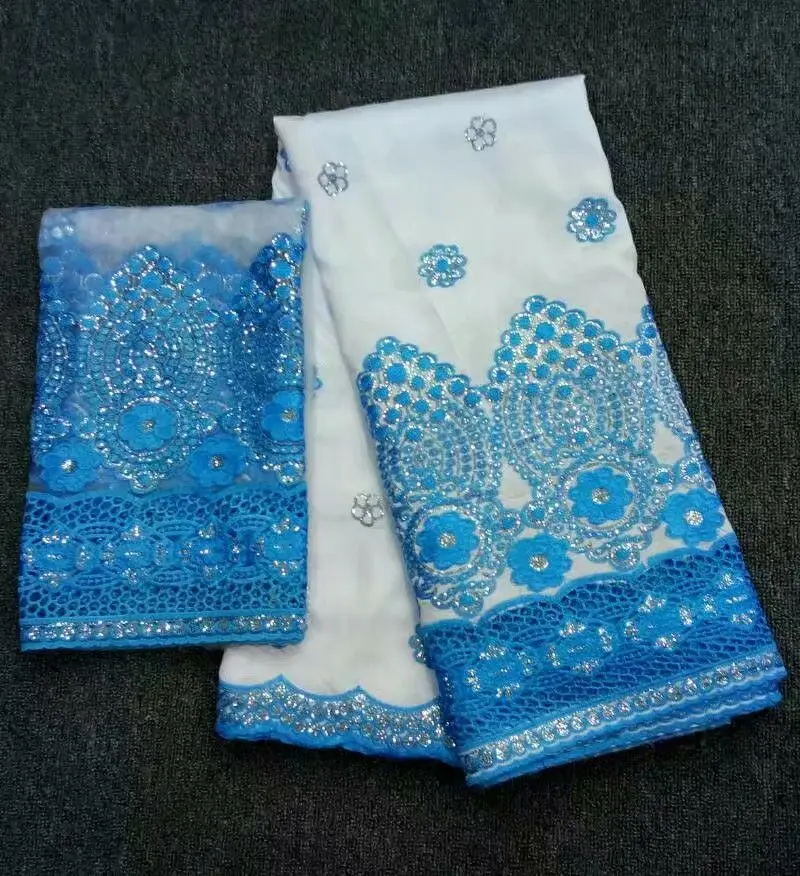 Наиболее Популярные 5 ярдов Белый африканская Джордж кружевной ткани с шар Синий