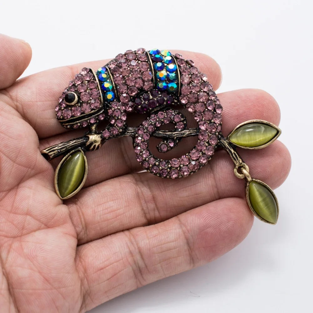 

Rhinestone Crystals Purple Lizard Chameleon Brooch Pins Broach Women Dress Hat Pin Jewelry Accessories FA5080