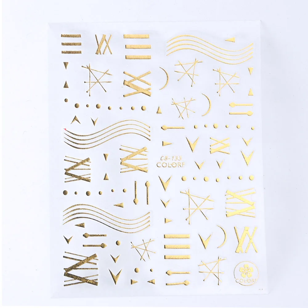 CB133-Gold 1 шт переводные наклейки для нейл-арта, золотые, серебристые, 3D смешанные дизайны, клей для самостоятельного маникюра, декоративные наклейки для нейл-арта, декоративные наклейки SACB133-141 - Цвет: CB133-Gold