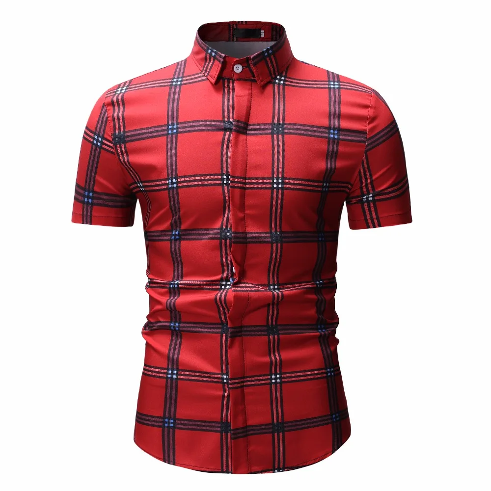 

Printed Plaid Shirt Men Shirts 2019 New Summer Fashion Chemise Homme Mens Casual Shirts Short Sleeve Business Work Mens Clothing