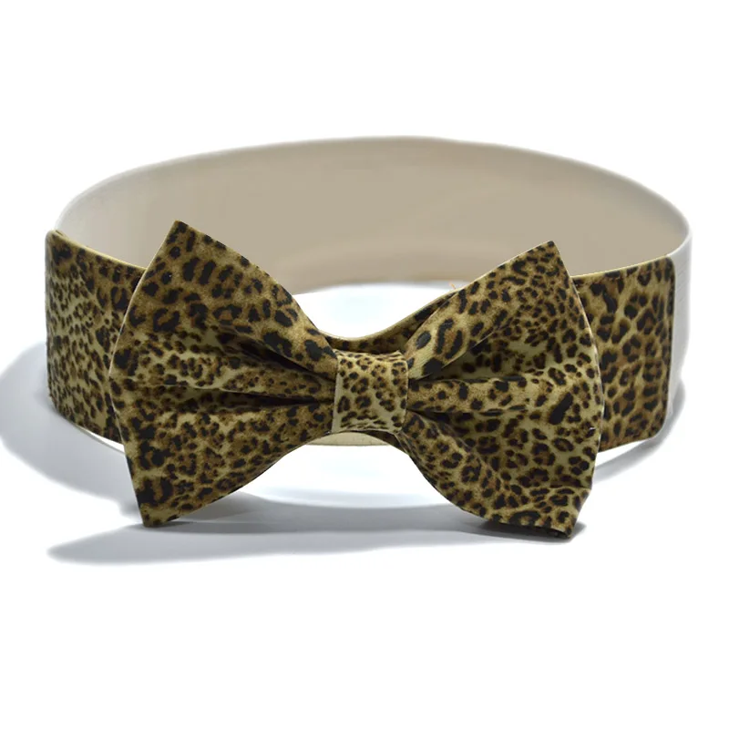 Leopard white Милый бархатный большой бант женский эластичный Кушак на талию ремни бант Узелок стрейч широкий пояс Цвет бежево-красное платье леопард черный bg-975 - Цвет: Leopard white