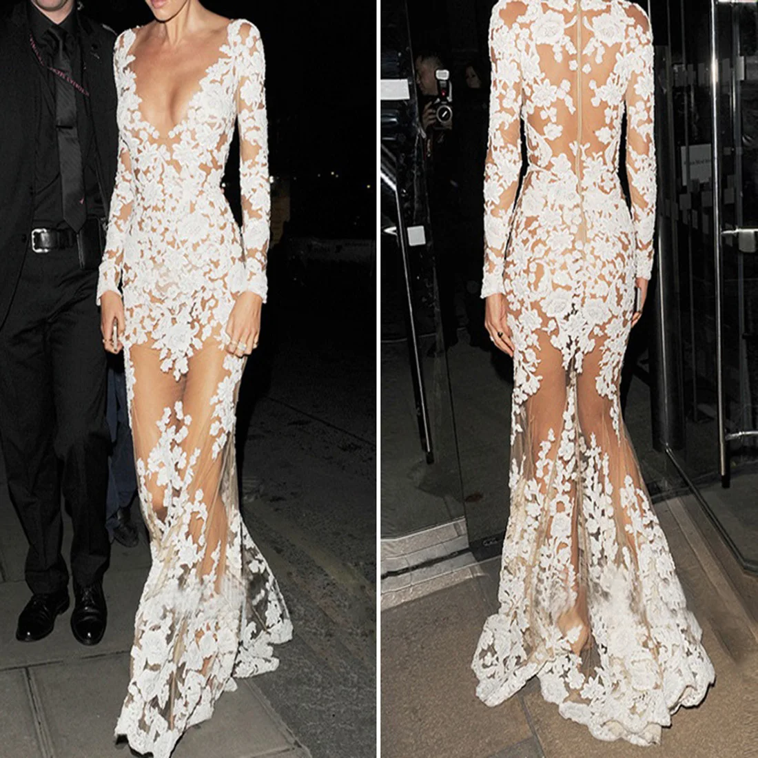 YJSFG HOUSE 2018 модное женское белое летнее кружевное платье в пол с глубоким v образным