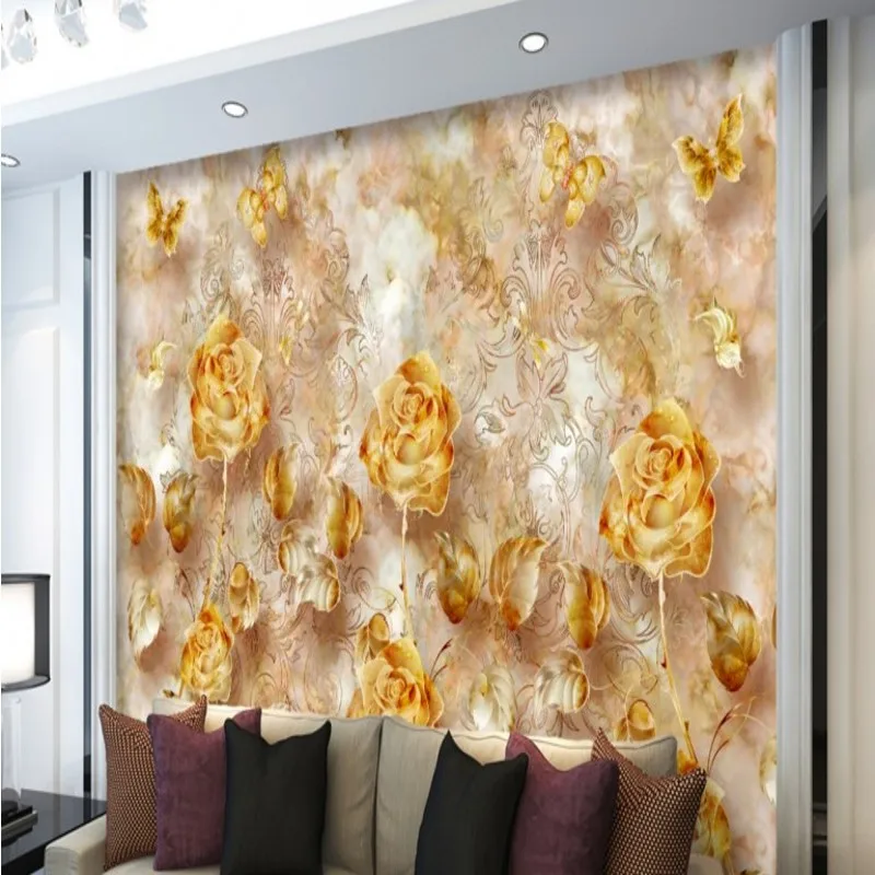 Большие пользовательские обои beibehang европейские ретро золотые Роскошные розы с