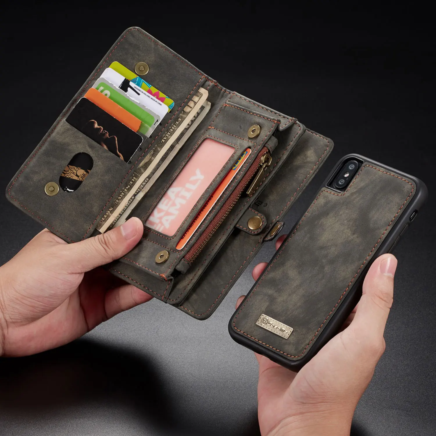 Чехол-Кошелек CaseMe для Iphone X XS Max XR 6s 7 8 Plus Роскошный многофункциональный флип-чехол