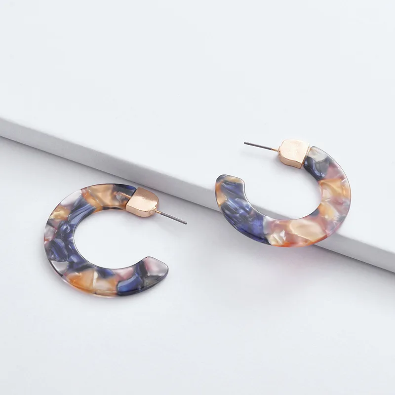 HUIDANG Fashion Simple Designs Mix Color Wide Acid Resin Acrylic Hoop Earrings for Women | Украшения и аксессуары