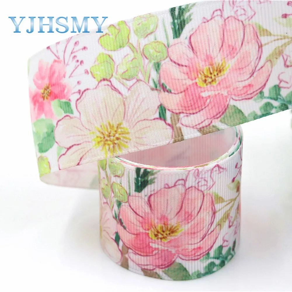 YJHSMY I-19411-936 38mm 5yards cartoon flower Thermal transfer Printed grosgrain Ribbons bow cap DIY accessories decorations | Дом и сад