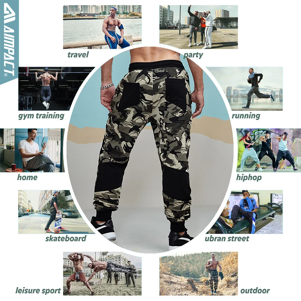 Aimpact Новинка года Камуфляж Jogger Брюки для девочек Для мужчин установлены Активные Хлопок Треники мужской спортивный Брюки для девочек в стиле пэчворк повседневные штаны человек AM5006