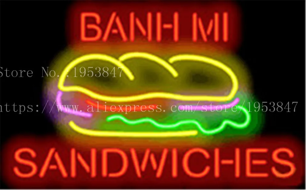 

Banh Mi сэндвичи, неоновая вывеска, настоящие стеклянные трубки, лампочки, украшение бара, пивного клуба, вывеска для напитков, магазин Deli, 19 дюй...