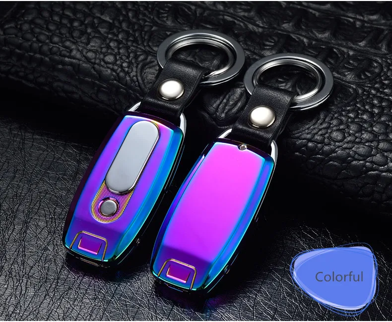 Новая Металлическая перезаряжаемая Электронная зажигалка USB брелок для ключей с зажигалкой сигарета турбо Зажигалка Кожаная цепочка для ключей сигары Palsma