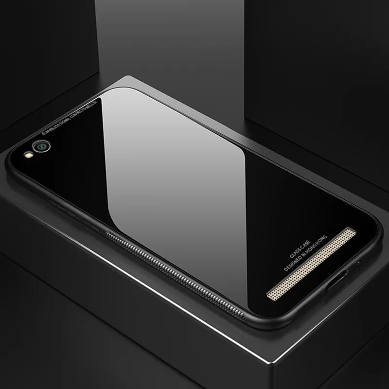 Черный Чехол для Xiaomi Redmi 5A, роскошный тонкий, глянцевый, закаленное стекло, силиконовая рамка, Жесткий Чехол для Xiomi Redmi 5A 4A, глобальная версия - Цвет: Черный