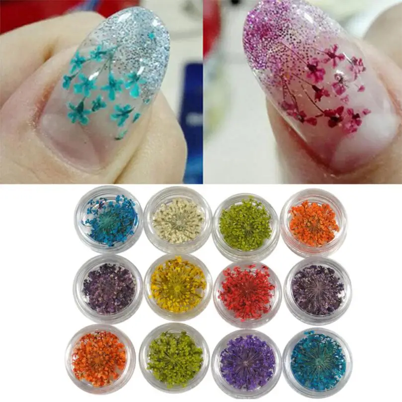 1 Набор 12 видов цветов женские сушеные цветы стикеры 3D на ногти Nail Art Украшение для