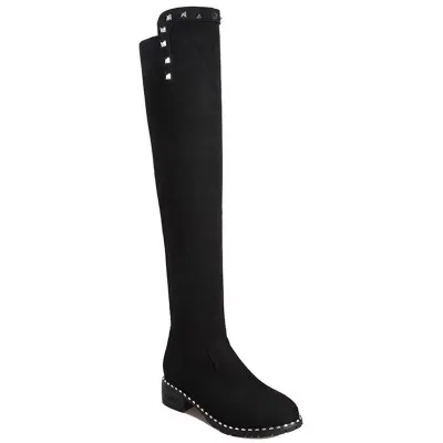 suede xw394 Женские сапоги выше колена зимние сапоги из искусственной кожи зимние сапоги с заклепками, на плоской подошве, на низком квадратном каблуке, с плюшевой подкладкой, теплые облегающие высокие сапоги - Цвет: suede xw394