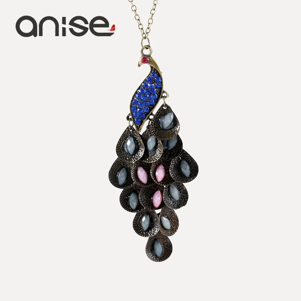 Женское винтажное ожерелье цепочка с подвеской в виде павлина Anise роскошное