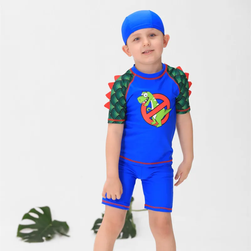 Children's Swimwear Three Pieces Swimsuit for Boy Short Sleeve Dinosaur Print UPF50 Kids Swimming Suit Bathing Clothes Baby |
