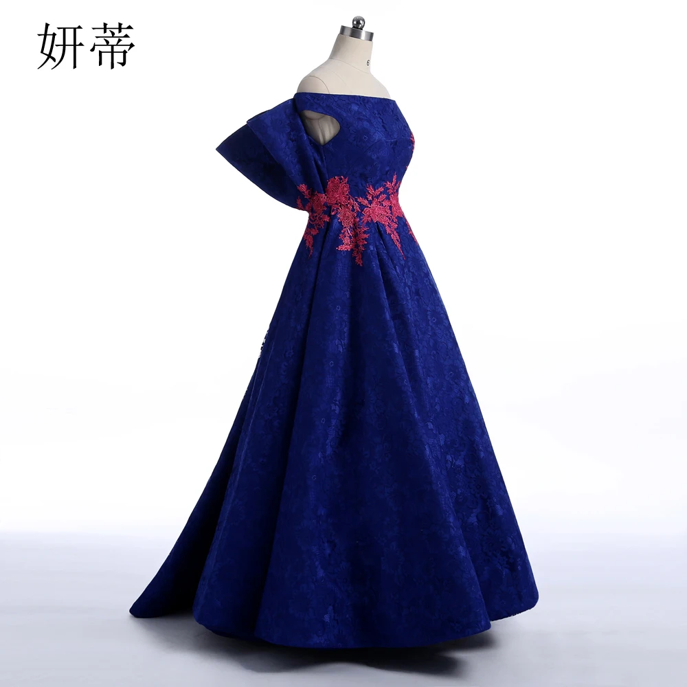 Очаровательное Королевское синее кружевное вечернее платье трапециевидной