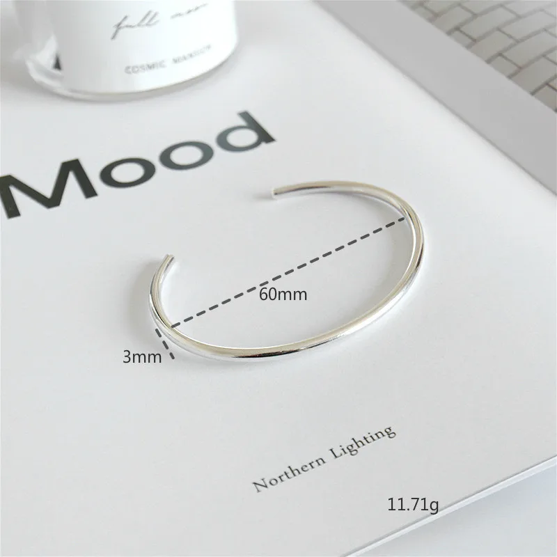 

Flyleaf Ins Style Glossy Fine Jewelry Real 925 Sterling Silver Bangle For Women Cuff Bracelets Bangles Vintage Simple 2019