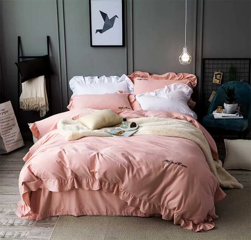 Зимний уплотненный однотонный пододеяльник набор одеяла простыня наволочка 4 шт