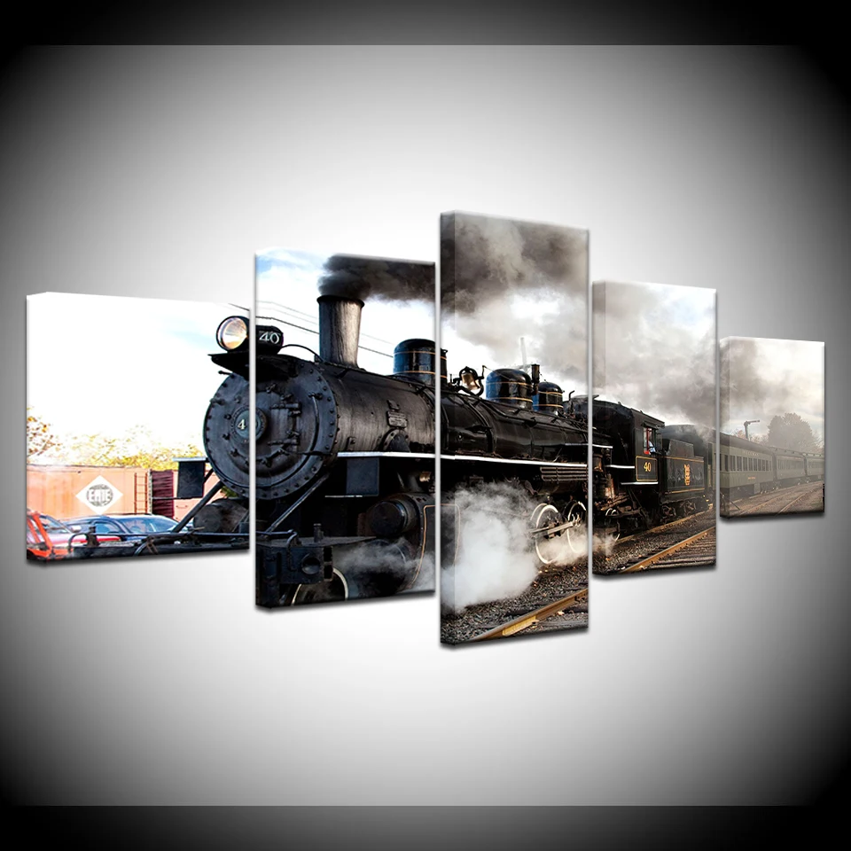 

Modular Canvas Painting Framework For Living Room HD Printed Poster 5 Pieces Vintage Steam Train Pictures Wall Art Home Decor
