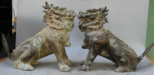 JP S0524 14 &quotСтарый Китайский Бронзовый животных Kylin изгнать Чи-лин Qilin скульптура