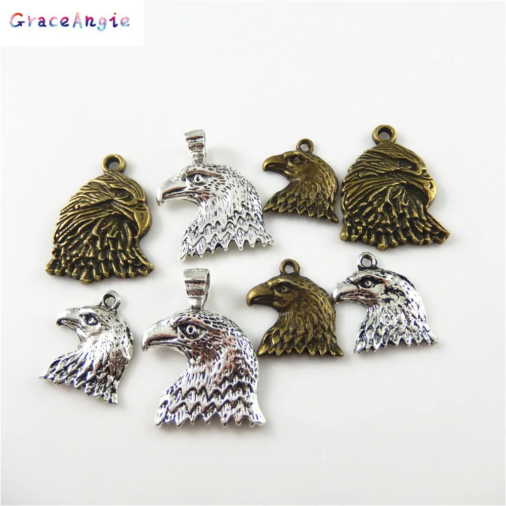GraceAngie 8PC Punk Style Eagle Shape Antique Bronze Necklace Pendant Charms Zinc Alloy Bracelet Crafts DIY Jewelry Findings | Украшения и