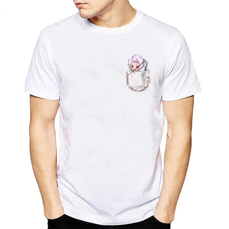 Модная футболка с аниме для мужчин забавная Мужская карманом в японском стиле