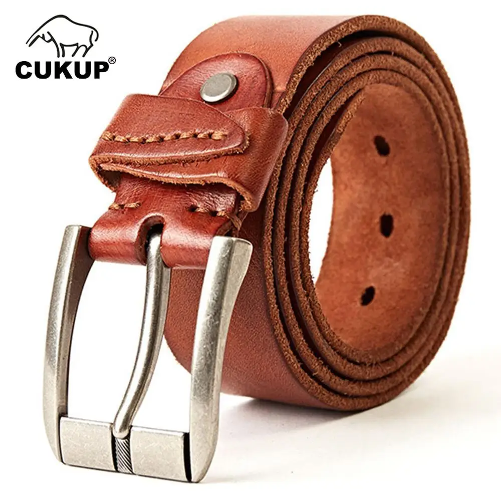 CUKUP Top Quality Cow Skin Leather Casual Belts Sliver Alloy Clasp Buckle Metal Belt Men Retro Styles Jeans Accessories NCK327