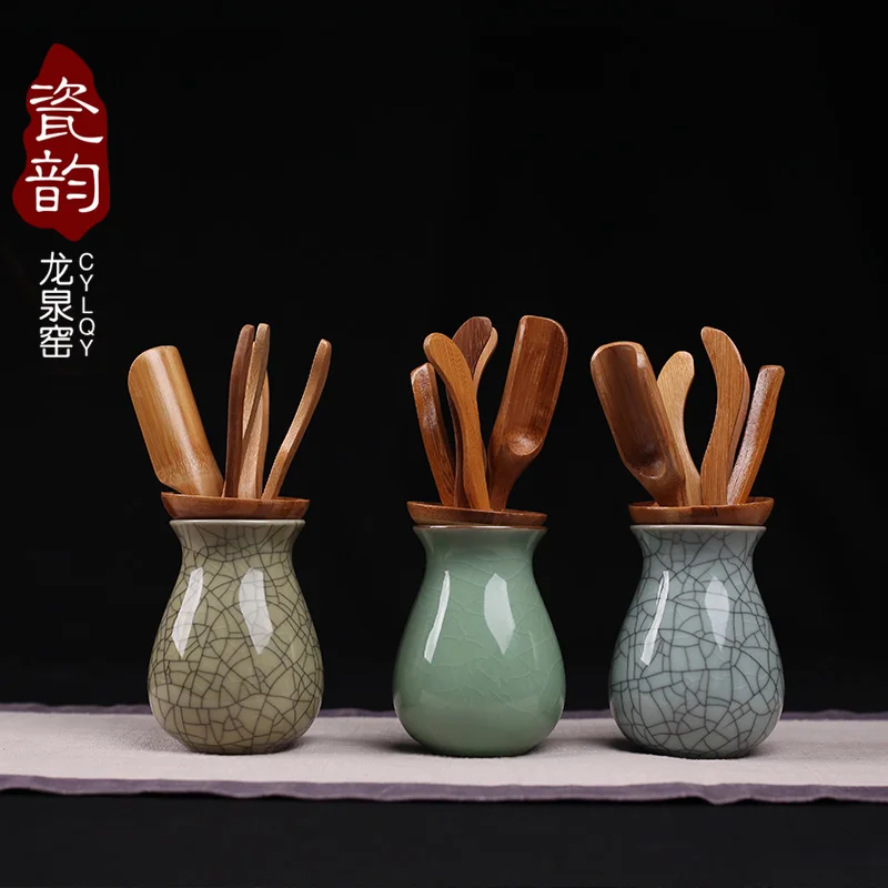 Ceramic Kiln Celadon Tea Tray Accessories Bamboo Kung Fu Set 6 Piece Suit S | Дом и сад