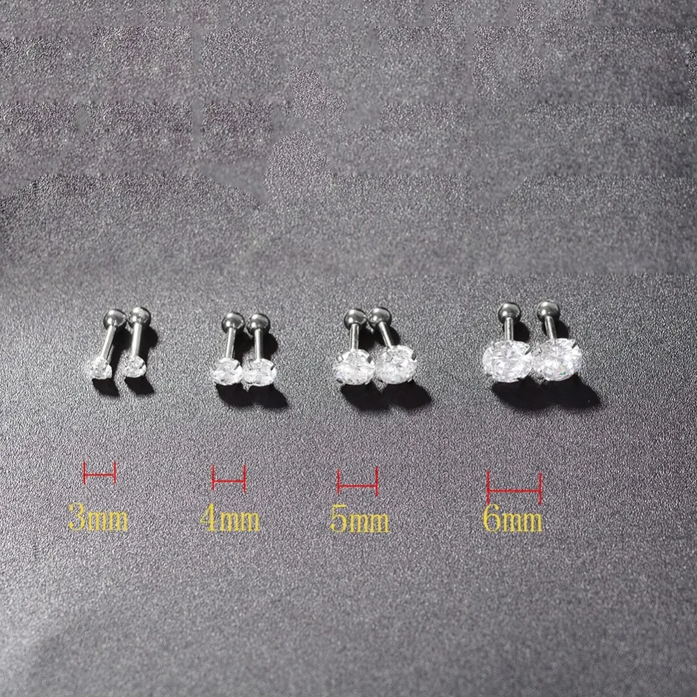 2 PC Surgical Steel Prong Set Zircon Crystal Ear Cartilage Tragus Helix Piercing Bar Top Upper Stud Earring Tunnel Plugs 16g | Украшения и