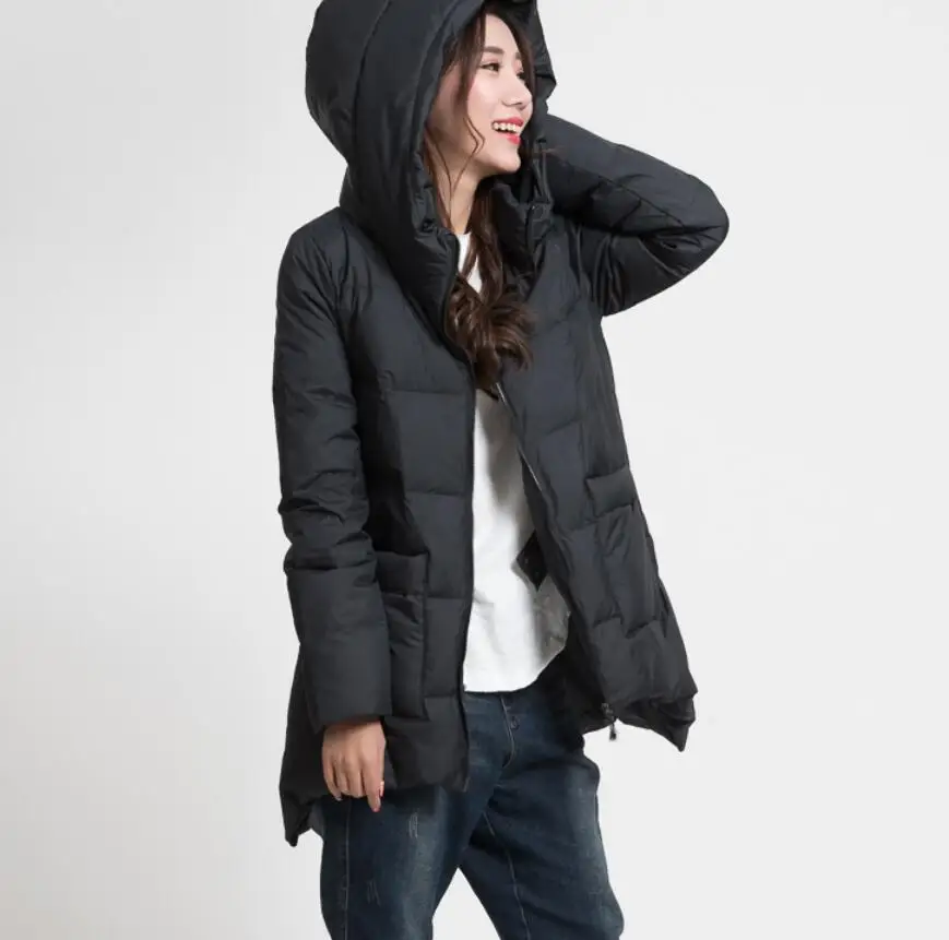 Зимнее пальто А-силуэта Длинная женская пуховая куртка с капюшоном зимнее