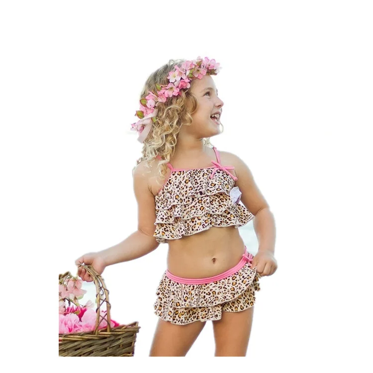 Vertvie Summer Baby Kids Girl Two Piece Swimsuit Child Swimwear Water Sport Swim Dress Beach Leopard Bathing Costume